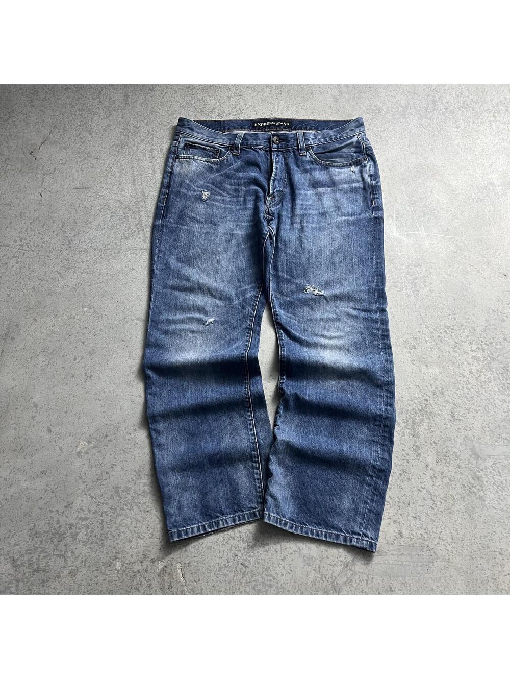 Y2K Express Loose Fit Jeans Sz. 34X30 (Fits 36X29) Baggy Whisker Faded